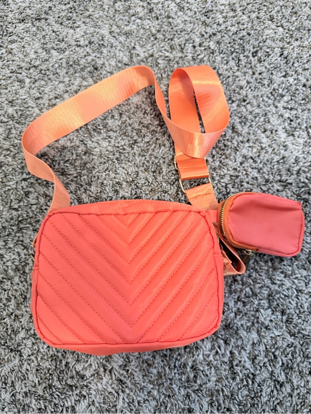 Quilted Coral Crossbody Bag with Mini Pouch - Super Lightweight Everyday Tote